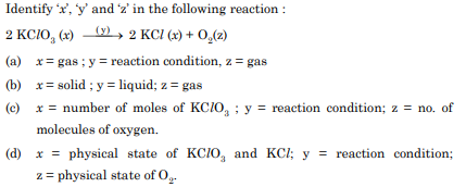 Identify ‘x’, ‘y’ and ‘z’ in the following reaction